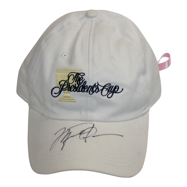 Michael Jordan Signed The Presidents Cup USA Team Worn Flag Hat w/ Pink Ribbon JSA ALOA