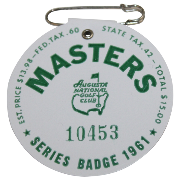 1961 Masters Tournament SERIES Badge #10453 - Gary Player Winner