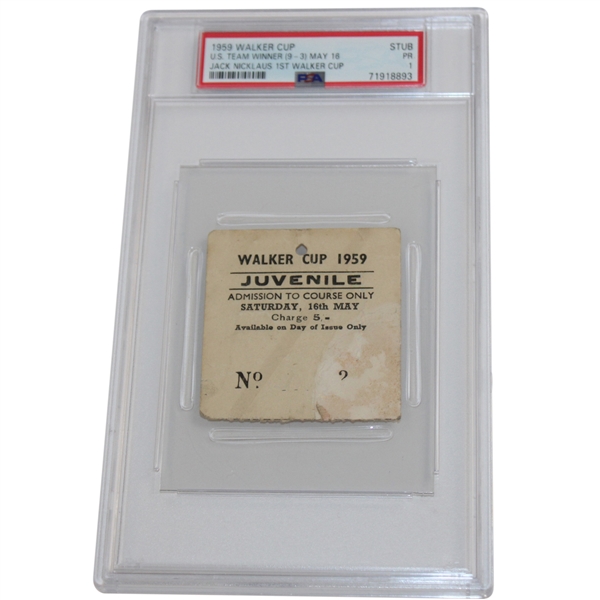 1959 Walker Cup Ticket Stub - Nicklaus First Walker Cup PSA PR 1