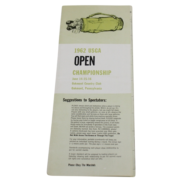 1962 U.S. Open Oakmont Country Club 3rd & 4th Rd Pairing Sheet Jack Nicklaus