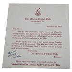 1941 Letter From The Merion Cricket Club About Employee Christmas Fund