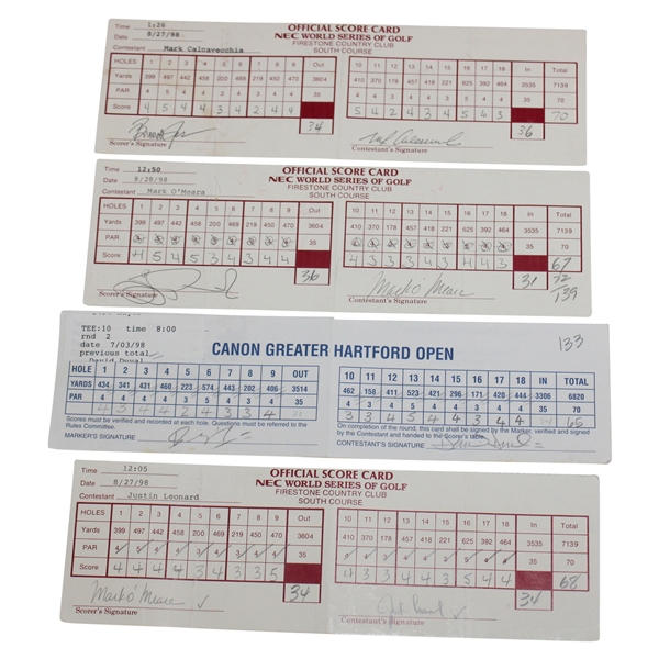 Duval, Leonard, O Meara & Five (5) others Signed 1998 NEC & 1998 Greater Hartford Official Scorecards