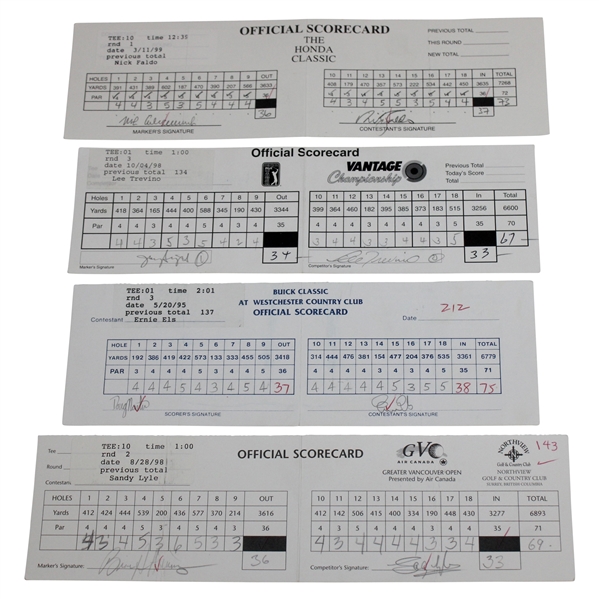Els, Faldo, Trevino & Five (5) others Signed 1995 Buick/1998 Vancouver/1998 Vantage/1999 Honda Official Scorecards