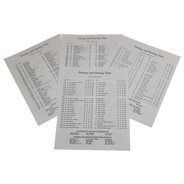 1986 Masters Tournament Thursday-Sunday Pairing Sheets - Nicklaus 6th Masters Win