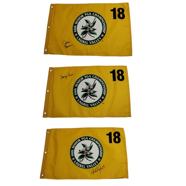 Burke, ChiChi & Aaron Signed 2005 Senior PGA at Laurel Valley Screen Flags JSA ALOA