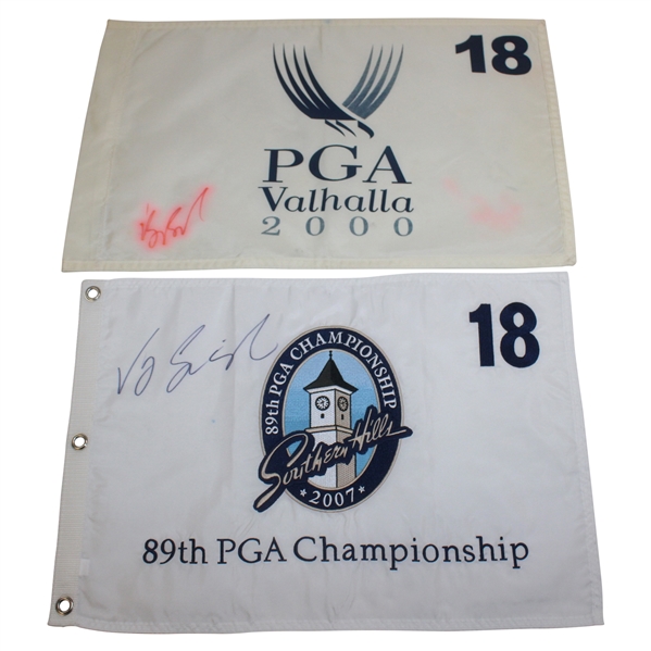 Vijay Singh Signed 2000 & 2007 PGA Championship Flags - Valhalla & Southern Hills JSA ALOA