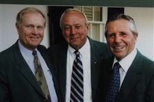 Big Three (Palmer, Player, Nicklaus) Signed Cut w/Photo at Augusta in Their Green Jackets JSA ALOA