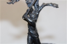 Circa 1890’s Small Figural Silver Plate Golfer Candlestick Holder By William Wheatcroft Harrison & Co.