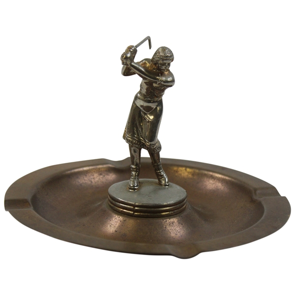 c.1930s Silver Golfer Figurine Ashtray With Center Female Golfer