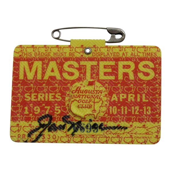 Jack Nicklaus Signed 1975 Masters SERIES Badge #6693 JSA ALOA