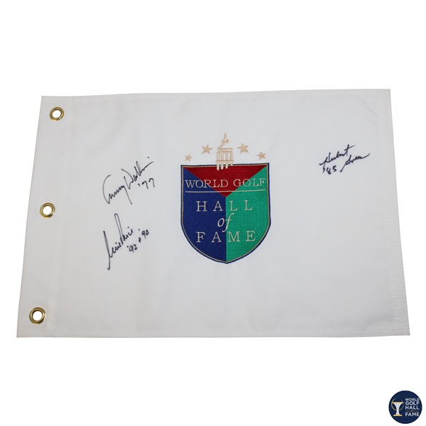 Nick Price, Lanny Wadkins & Hubert Green Signed World Golf Hall of Fame Flag JSA ALOA
