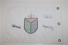 Fred Couples, Colin Montgomerie & Ken Schofield Signed World Golf Hall of Fame Flag JSA ALOA