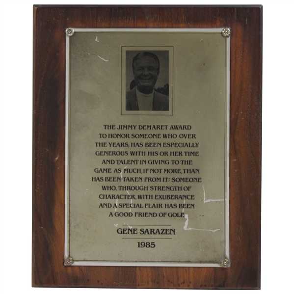 Gene Sarazens Personal 1985 Jimmy Demaret Award Plaque
