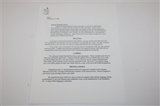 Gene Sarazen Correspondence From Augusta National Regarding 1999 Masters Badges - Sarazen Collection