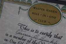 Walter Hagen Signed Hole In One Certificate W/ Photo - Framed JSA ALOA