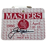 Jack Nicklaus Signed 1986 Masters SERIES Badge #A4052 JSA ALOA