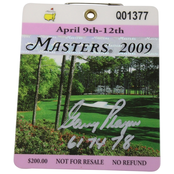 Gary Player Signed 2009 Masters SERIES Badge #Q01377 w/Years Won JSA ALOA