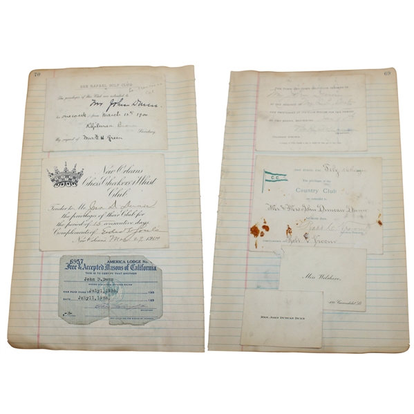 John Duncan Dunns Personal Golf Club Temporary Admission Cards