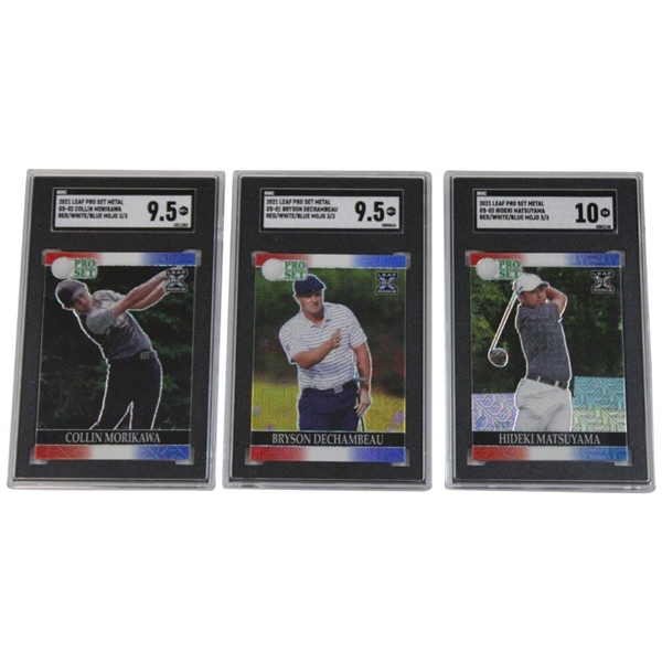 Dechambeau, Morikawa & Matsuyama 2021 Leaf Pro-Set Metal Ltd Ed /3 Golf Cards SGC 9.5/9.5/10
