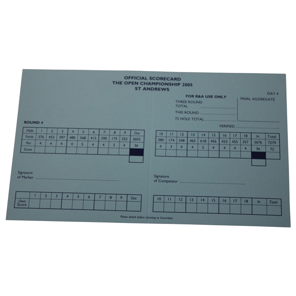2005 Open Championship at St. Andrews Official Sunday Scorecard - Tiger win