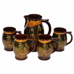 c.1920 Royal Doulton Kingsware Pitcher w/Four (4) Steins Featuring Chas. Crombie Puritan Golfers