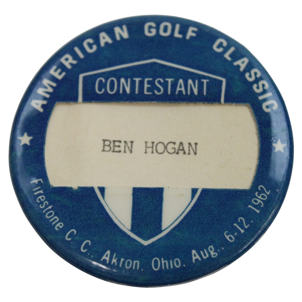 1962 Ben Hogans Contestant Badge American Golf Classic at Firestone C.C.