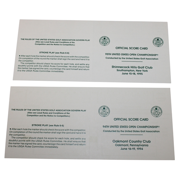 1994 & 1995 US Open Championships Official Scorecards - Oakmont & Shinnecock 