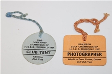 Three (3) 1987 British Open Ephemera & Badges, 3rd Round Results
