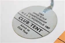 Three (3) 1987 British Open Ephemera & Badges, 3rd Round Results