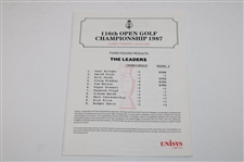 Three (3) 1987 British Open Ephemera & Badges, 3rd Round Results