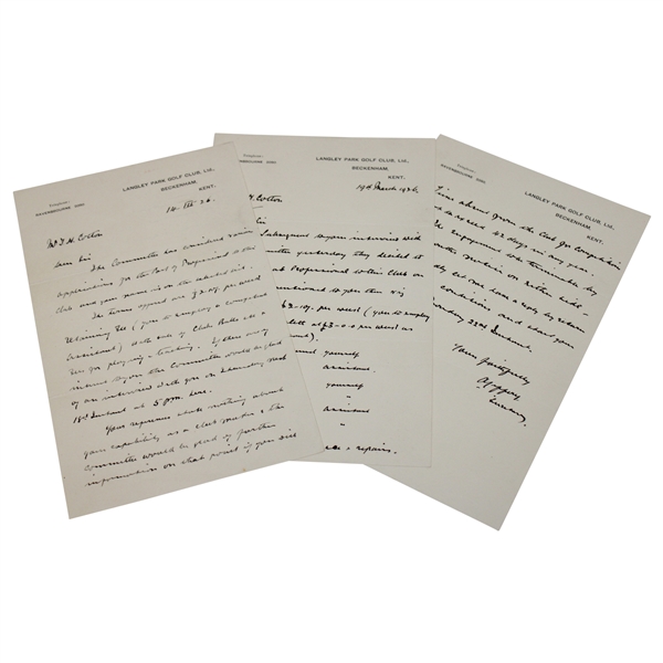 1926 Handwritten Letter To Henry Cotton Dated 1926 Offering Him His First Job - Three Pages