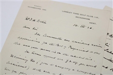 1926 Handwritten Letter To Henry Cotton Dated 1926 Offering Him His First Job - Three Pages