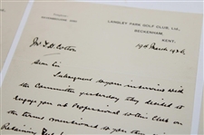 1926 Handwritten Letter To Henry Cotton Dated 1926 Offering Him His First Job - Three Pages