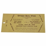 1942 Ben Hogan And Sam Snead Vs 2 Amateurs Exhibition Ticket
