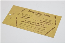 1942 Ben Hogan And Sam Snead Vs 2 Amateurs Exhibition Ticket