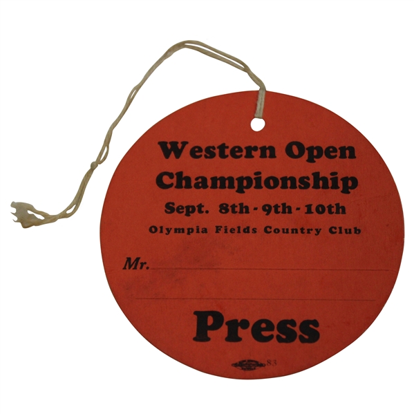 1927 Western Open Championship At Olympia Fields Press Badge - Hagen Win