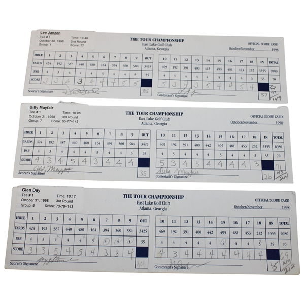 Stewart, Duval, Janzen & Three Others Signed 1998 The Tour Championship Used Scorecards
