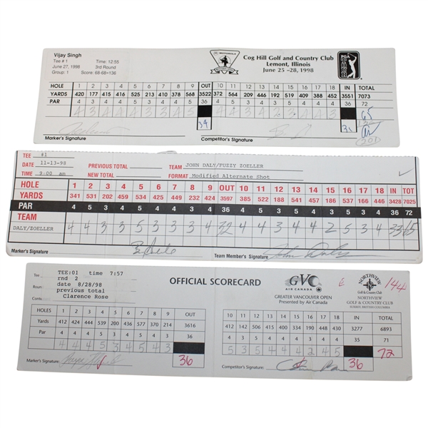 Stewart, Daly, Singh & Three Others Signed 1998 Western/Vancouver/Shark Used Scorecards