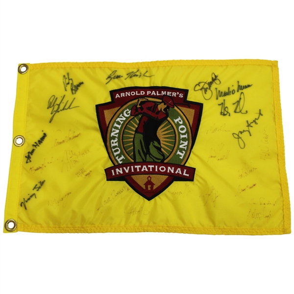 Palmer, Mickelson & Others Signed Arnold Palmers Turning Point Inv. Embroidered Flag JSA ALOA