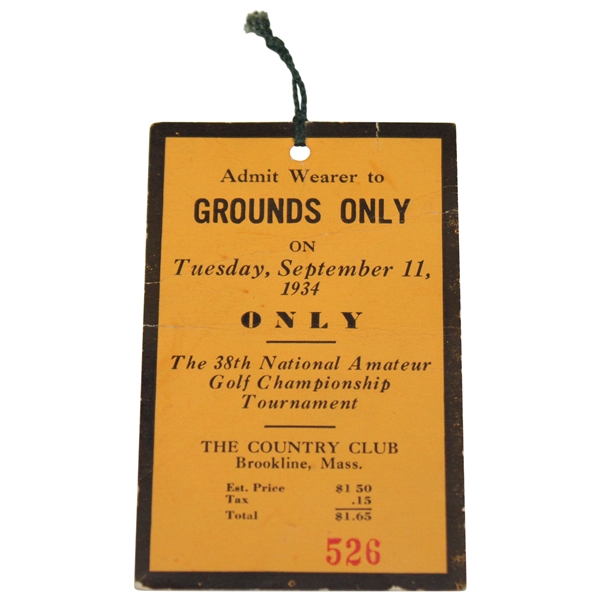 1934 US Amateur Championship at Brookline The Country Club Ticket #526