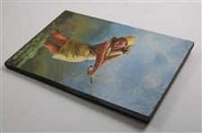 Original 1983 Female Golfer Painting on Board By Artist Pat Preston