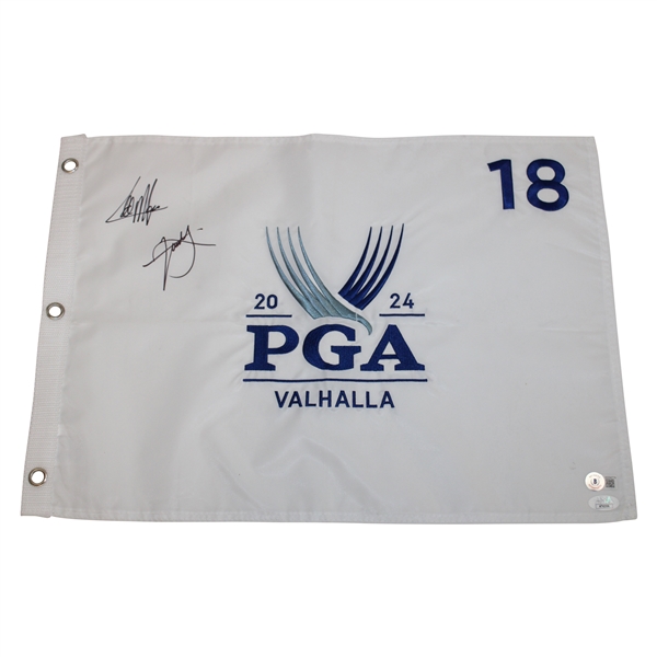 Xander Schauffele & Morikawa Signed 2024 PGA at Valhalla Embroidered Flag JSA #AT62306