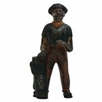 Vintage Iron Golfer Holding A Bag Mini Statue