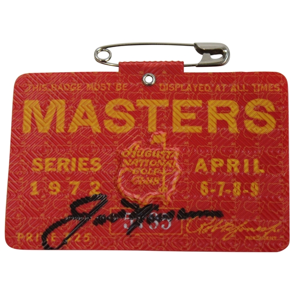 Jack Nicklaus Signed 1972 Masters SERIES Badge #5735 JSA ALOA