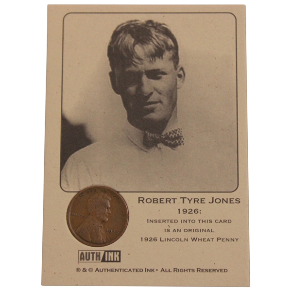 Bobby Jones Authenticated Ink 1926 Penny Card