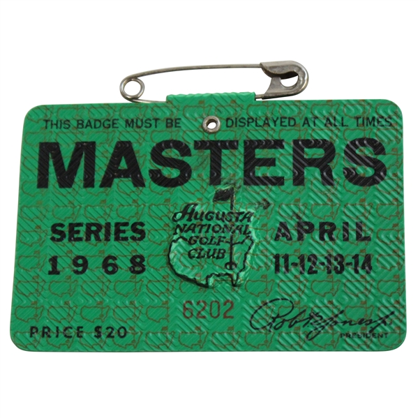 1968 Masters Tournament SERIES Badge #6202 - Bob Goalby Winner