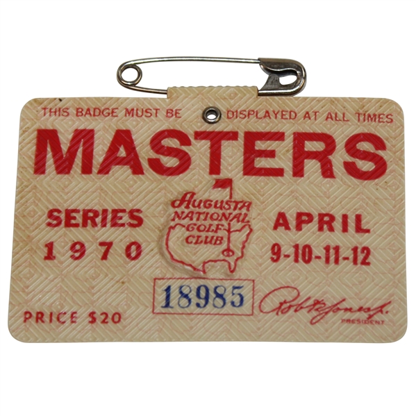 1970 Masters Tournament SERIES Badge #18985 - Billy Casper Winner
