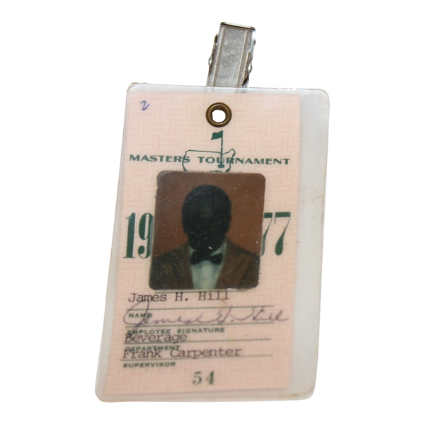 1977 Masters Tournament Employee Badge #54 - James H. Hill