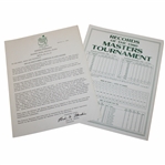 1981 Augusta National Golf Club Press Release Regarding Honorary Starters & 1980 Records Of The Masters