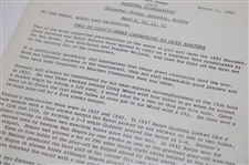 1981 Augusta National Golf Club Press Release Regarding Honorary Starters & 1980 Records Of The Masters
